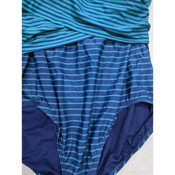 Penbrooke TTSP19105 24W-26W (3XL) Blue Green Striped Slimming Swimsuit 1-Piece - Picture 4 of 6